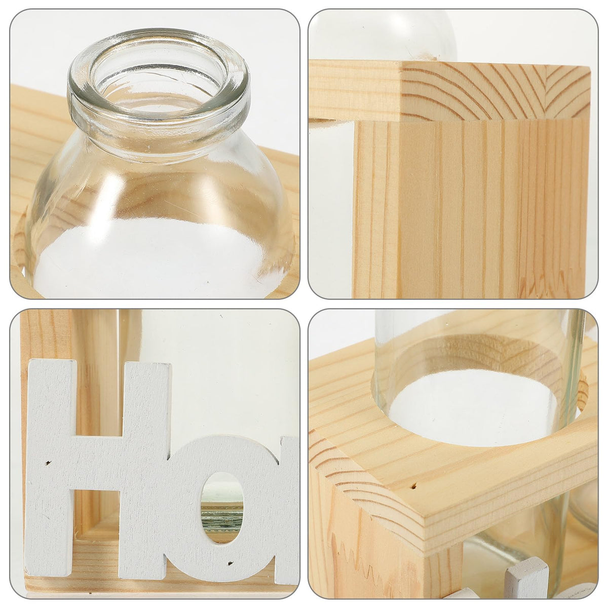 MAGICLULU Glass Vase for Indoor Plants and Hydroponic Garden, Nordic Style Bulb Planter with Natural Wood Frame, Desktop Terrarium Container Set of 2 for Home Décor and Plant Propagation