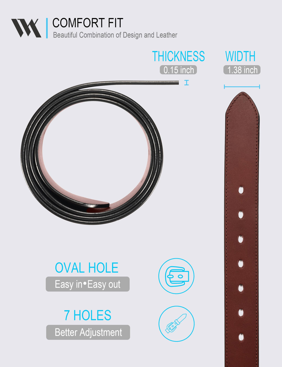 WOLFANT Men's 35mm Dress Casual Belt in Gift Box,100% Italian Full Grain Real Solid Leather