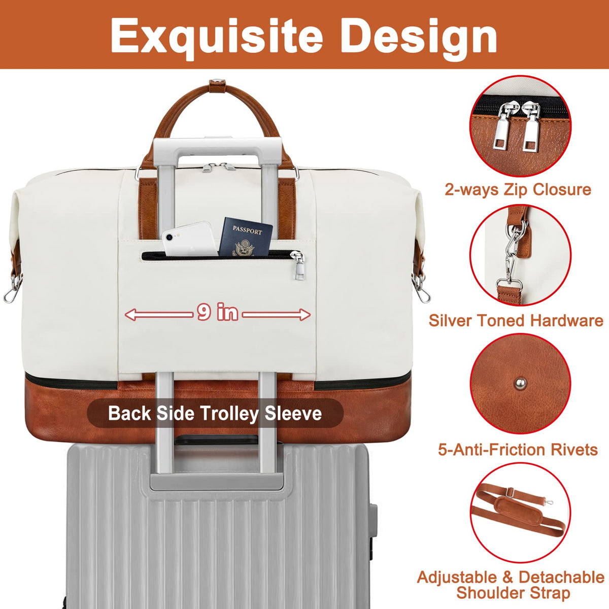 Travel Weekender Bag for Women, 21" Overnight Bag with Shoe Compartment 50L Large Travel Duffel Bag Carry On Tote for Weekend, Overnight, Business Trips, Water Resistant