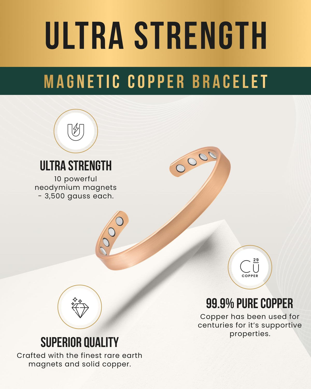 MagnetRX® Magnetic Copper Bracelet Cuff – Elegant Pure Copper Bangle – Unisex Magnetic Bracelets for Men & Women (Large)