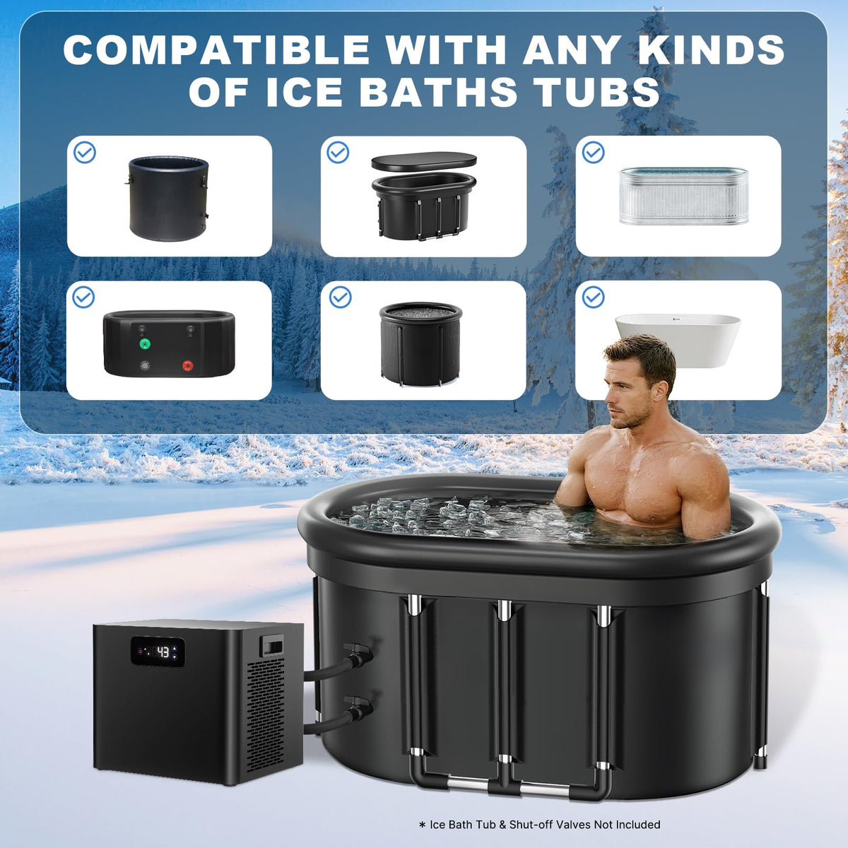 Ice Bath Water Chiller for Cold Plunge Tubs, 1/3HP Upgraded Cold Plunge Chiller with Built-in Pump & Filter, Submersible Pump, Insulated Hoses, Ideal for Cold Therapy Recovery Ice Bath Tubs 110V