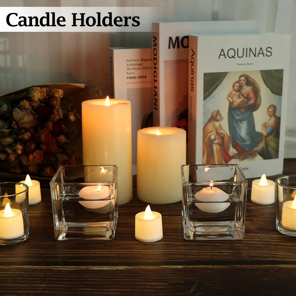 Comrzor Set of 6 Square Glass Vases 3" x3" x 3", Clear Flower Vases for Centerpieces, Candle Holder for Wedding Party Events, Home Décor