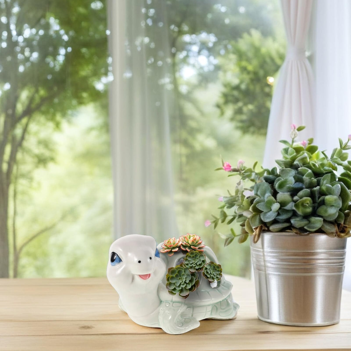 Sewroro Hand-Painted Ceramic Turtle Succulent Planter Pot for Indoor Desktop Garden, Small Animal Flower Pot with Drainage Hole, Decorative Kawaii Animal Flower Holder