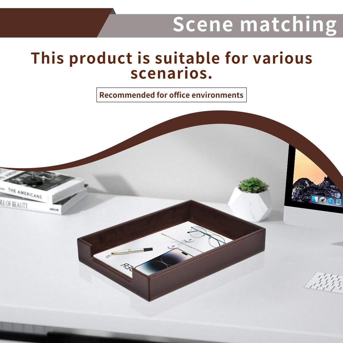 RHCSZ PU Leather Letter Tray - Load Documents Trays Front for Office Desktop Organizer - Desk Magazine, File, A4 Paper Holder - Paper Document File Holder Drak Brown (Drak Brown, A4-Tray)