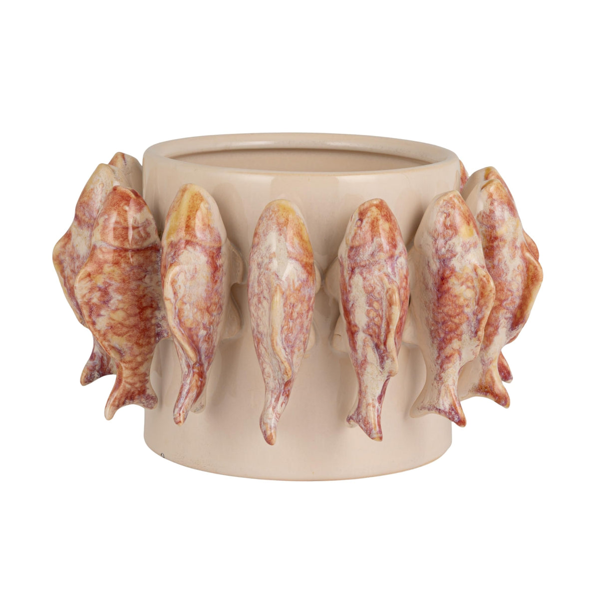 Creative Co-Op Stoneware Planter with 3D Fish and Reactive Glaze, Multicolor