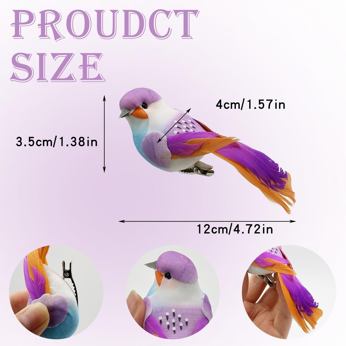 LWINGFLYER Artificial Birds Fluffy Feather Simulation Foam Bird Ornaments for DIY Craft Wedding Decoration Home Garden Party (Style B 12pcs Clip)
