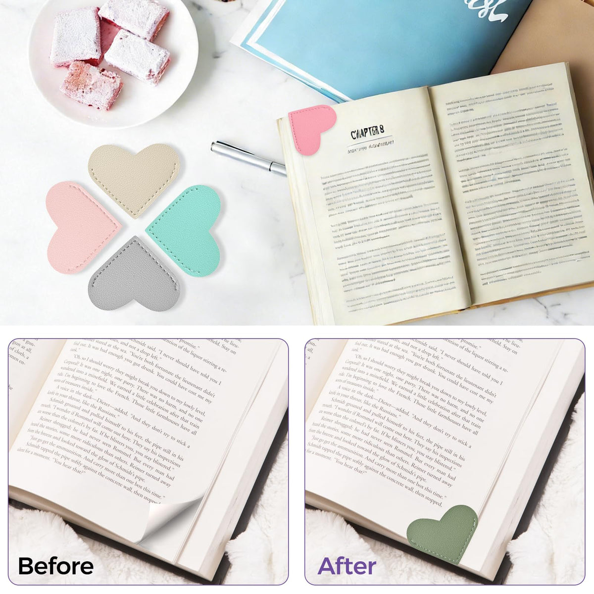 Yuwiiuuo 30 Pcs Leather Heart Bookmarks for Women, Cute Book Marks for Reading, Ideal Gift for Home, Office, School Reading Supplies(15 Colors)