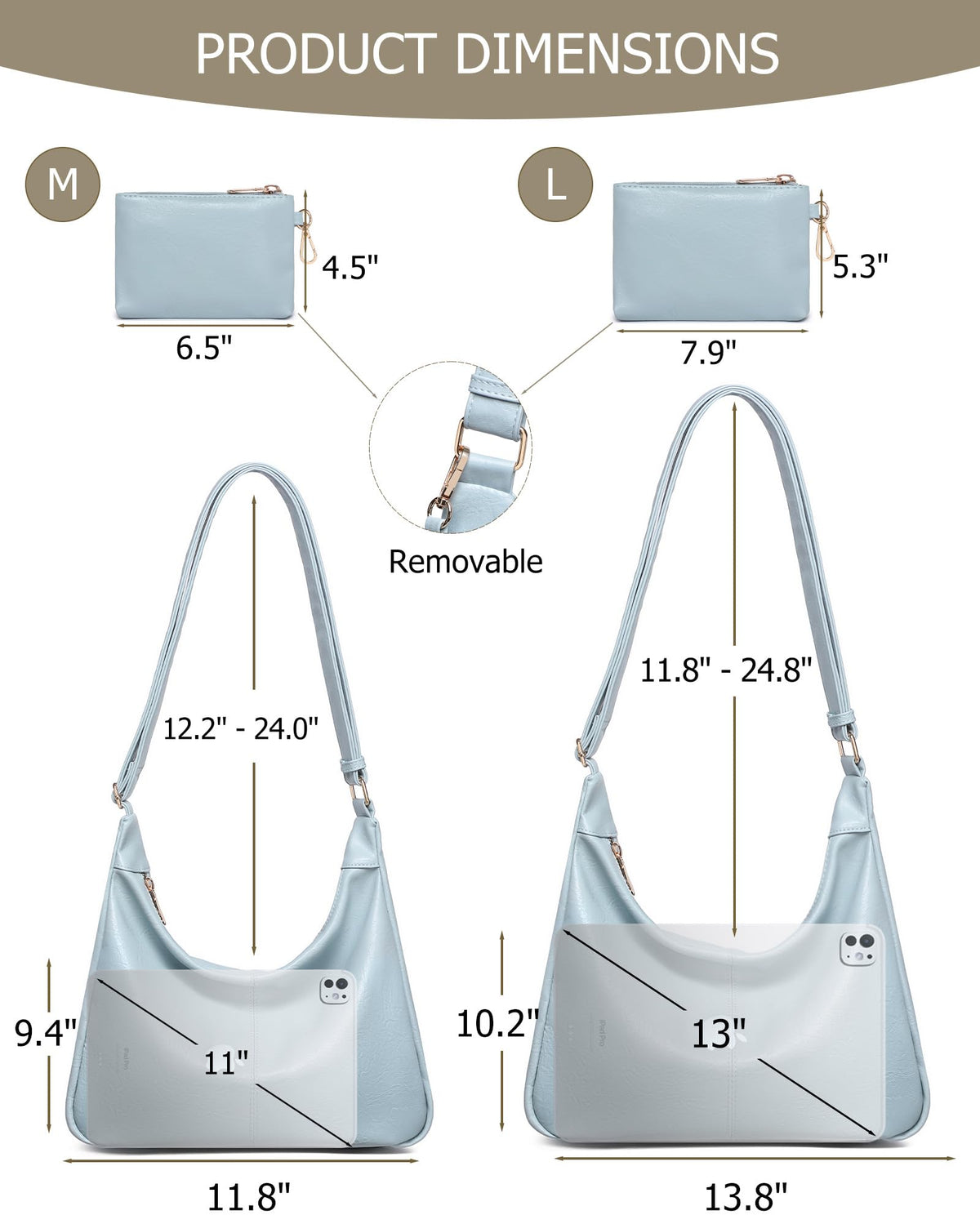Hobo Bag for Women with Mini Purse Soft Vegan Leather Slouchy Shoulder Crossbody Handbag Tote
