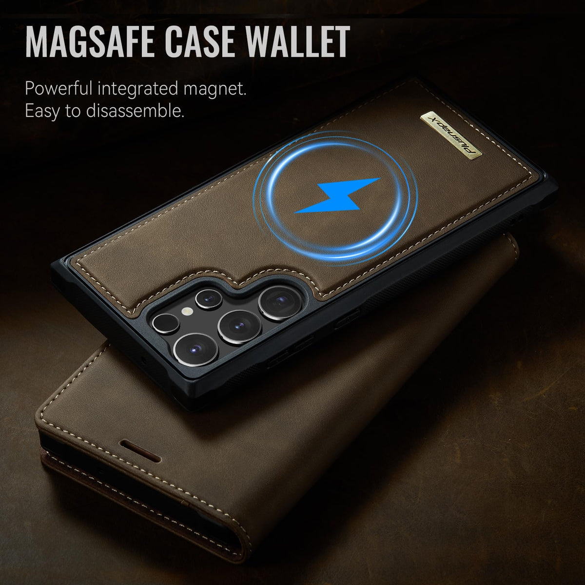 PlusnapX Wallet Case for Samsung Galaxy S24 Ultra Compatible with Magsafe, 2-in-1 PU Leather Flip RFID Blocking Card Holder Stand Shockproof Magnetic Detachable Cover for Galaxy S24 Ultra, Brown