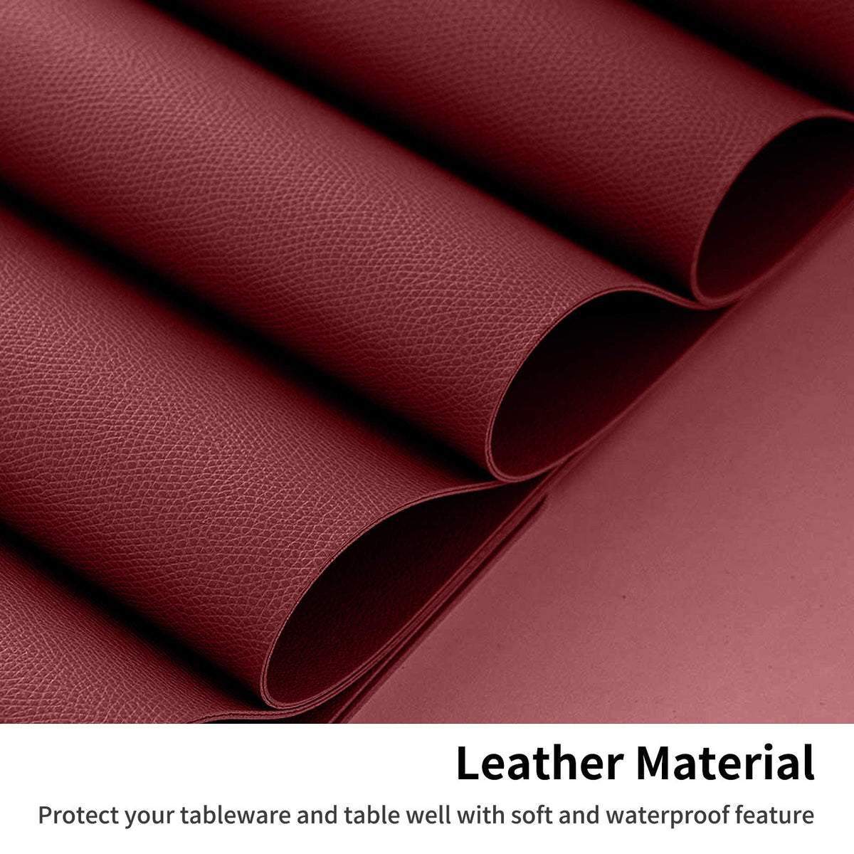 Herda Red Leather Placemats, Premium Quality Wine Red Table Mats Set of 4, Elegant Burgundy Dining Mats Heat resistant Wipeable Washable Indoor Outdoor Place Mat 4 Set, Thick Non-Slip Modern Table Mat