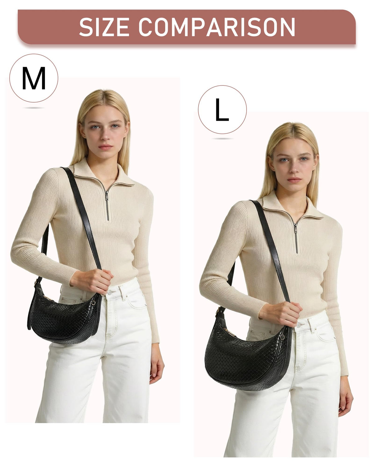 Purses for Women Woven Crescent Shoulder Bag 2PC Vegan Leather Hobo Crossbody Handbag with Small Matching Bag