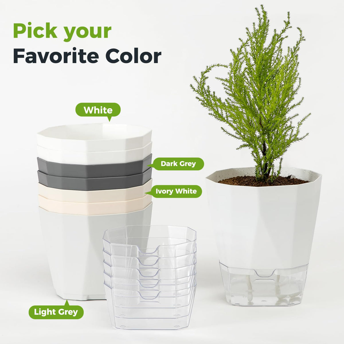 6 Pack Self Watering Plant Pots 6 Inches Self-Watering Planters for Indoor and Outdoor Plants African Violet Succulent Pots Clear Pot for Plants Large Herb Orchid Flower Houseplant Plant, White