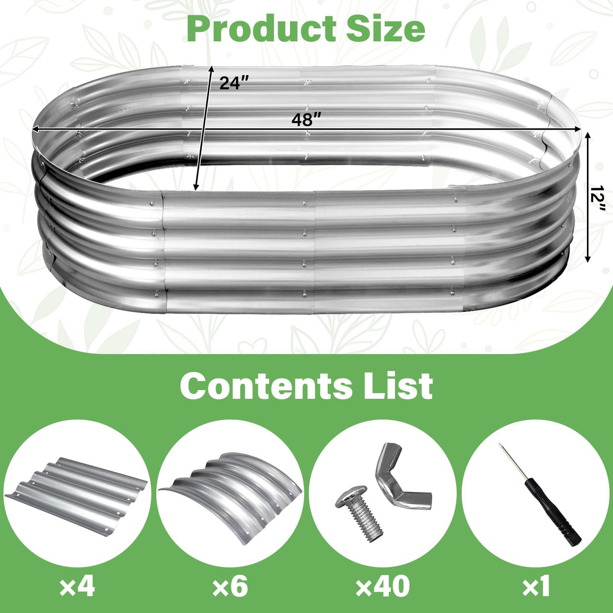 TATAANTY Galvanized Raised Garden Bed for Outdoor: 4X2X1ft Durable Metal Vegetable Plant Container Kit - Oval Planter Box for Gardening Flower Trough