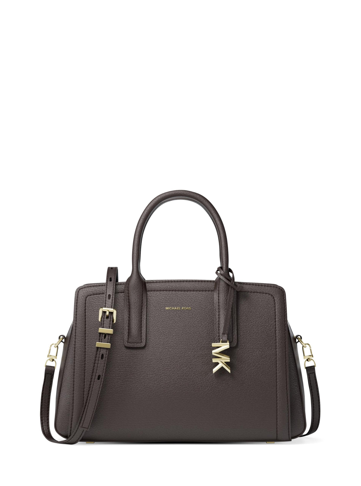 Michael Kors Laila Medium Satchel, Gold-Tone Hardware/Embossed Goat Leather/Chocolate