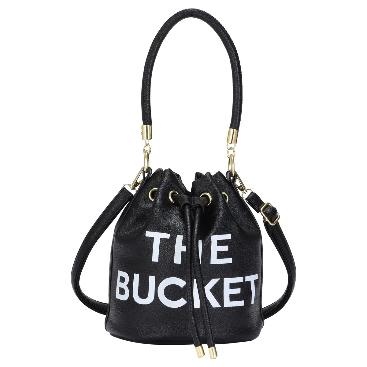 JQAliMOVV Mini Leather Bucket Bags for Women Drawstring Bucket Purse Crossbody Handbags Hobo Bag (Black)