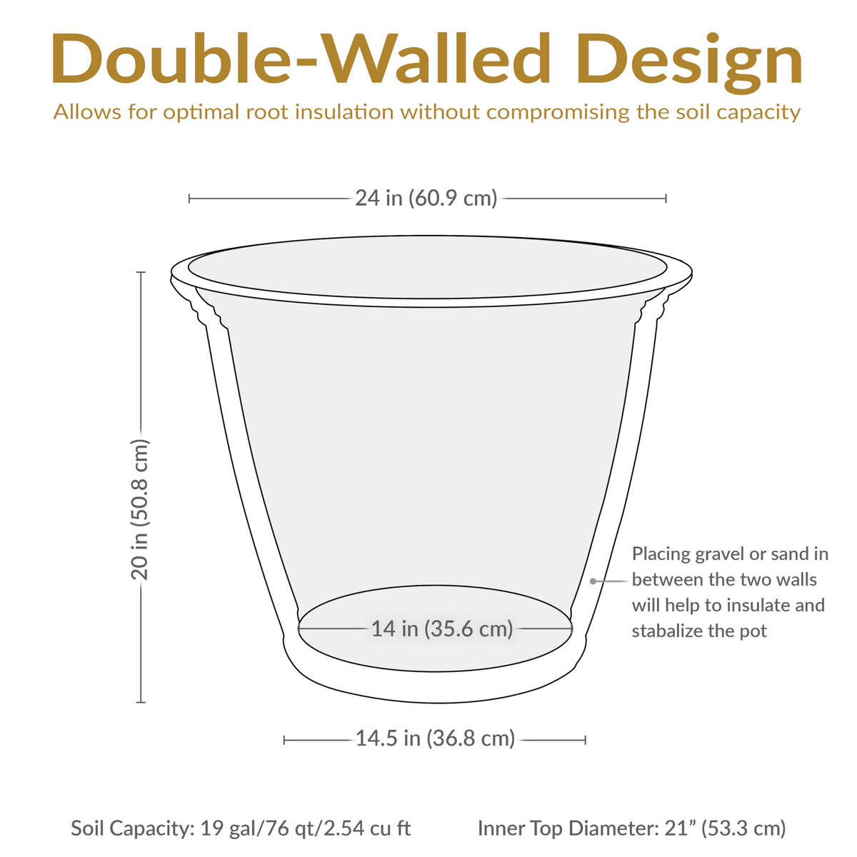 Sunnydaze 24-Inch Anjelica Large Plastic Pot for Plants - Outdoor Double-Walled Large Plastic Planter with Drillable Drainage Holes - Beige