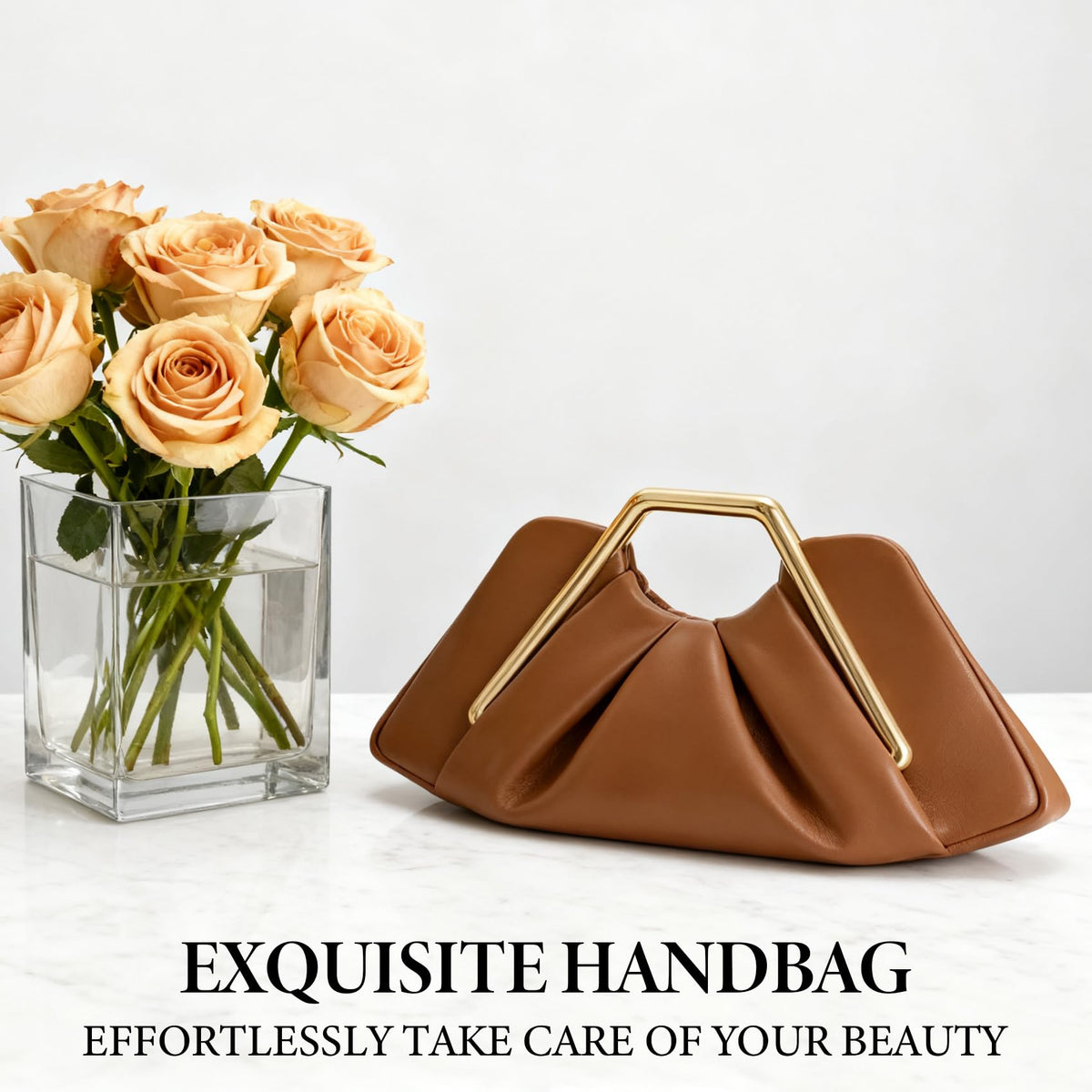 ROVLET 2026 New Brown leather Clutch for Women - Elegant Ruched Evening Handbags,Ruched Clutch Purse for Wedding Guests, Formal Events,Parties & Prom - Chic Ladies Purse (Bolsos para Mujer)