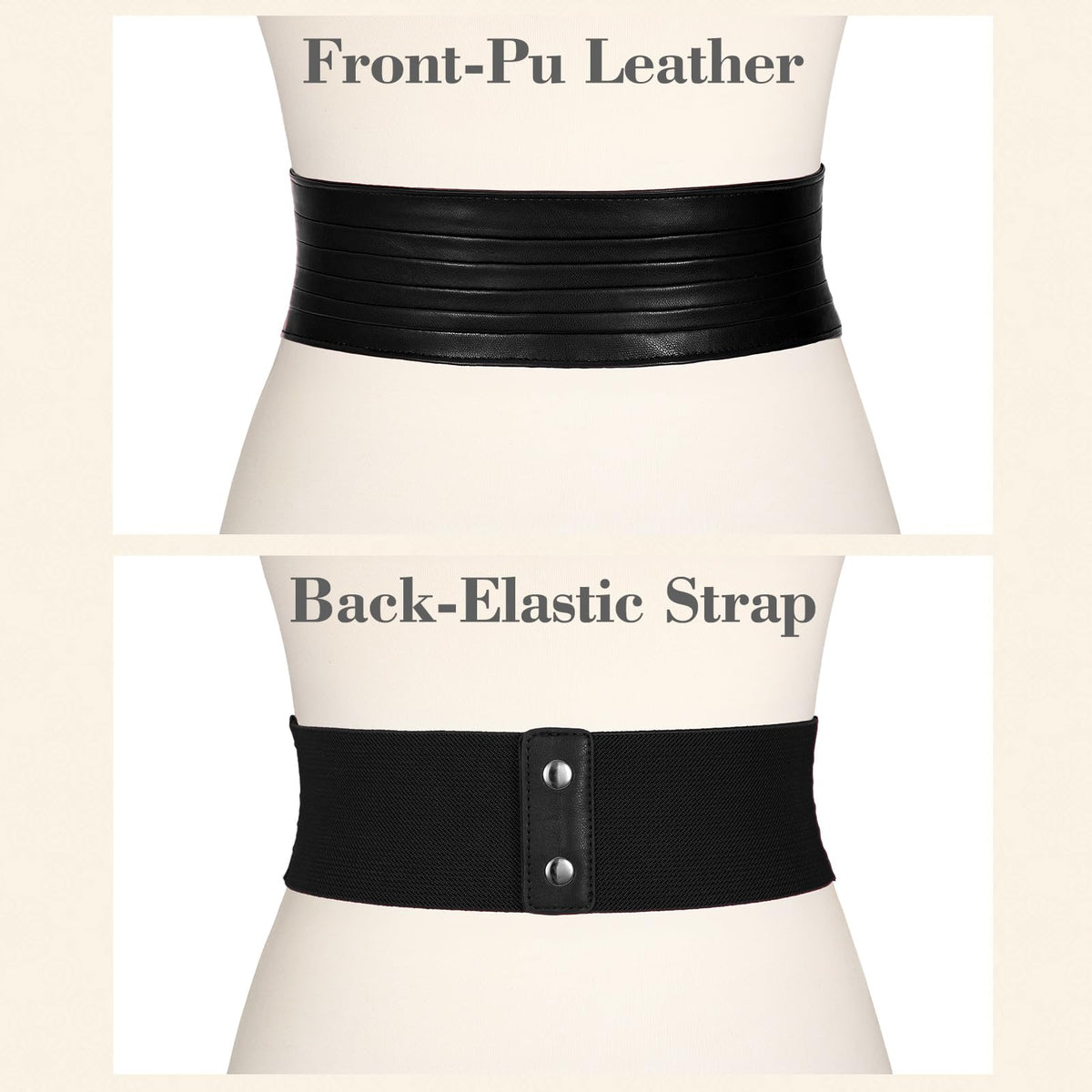 SANSTHS Women Wide Elastic Belts for Dresses Vintage Fashion Stretchy Waist Belts Ladies Cinch Belts Leather Waistband,Black,S