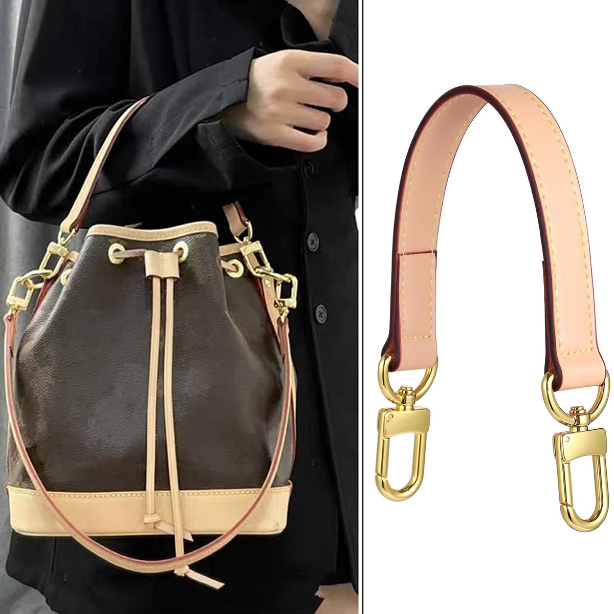 YAZHIMI Genuine leather purse Handle compatible with Neonoe for Metis Noe BB NM Beaubourg Hobo (Beige-purse handles)