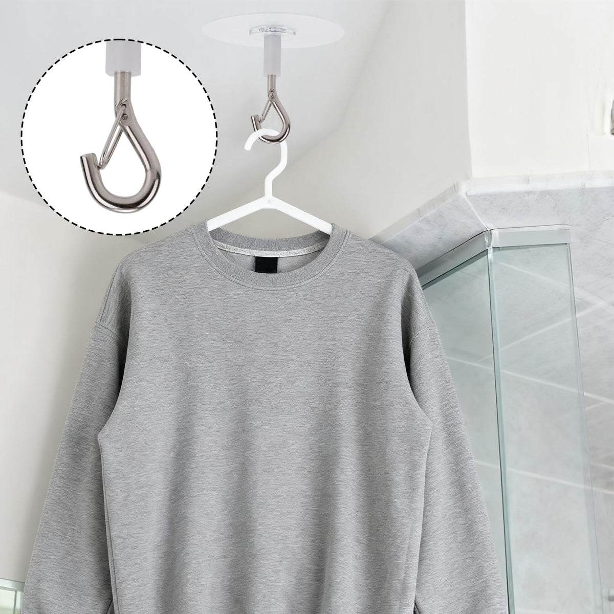 Penitue 10pcs Heavy Duty Self Adhesive Ceiling Hooks, No Drill Ceiling Hooks with Safety Clasp for Fans Plants Lights Kitchen Bathroom Office Storage & Wall Decor