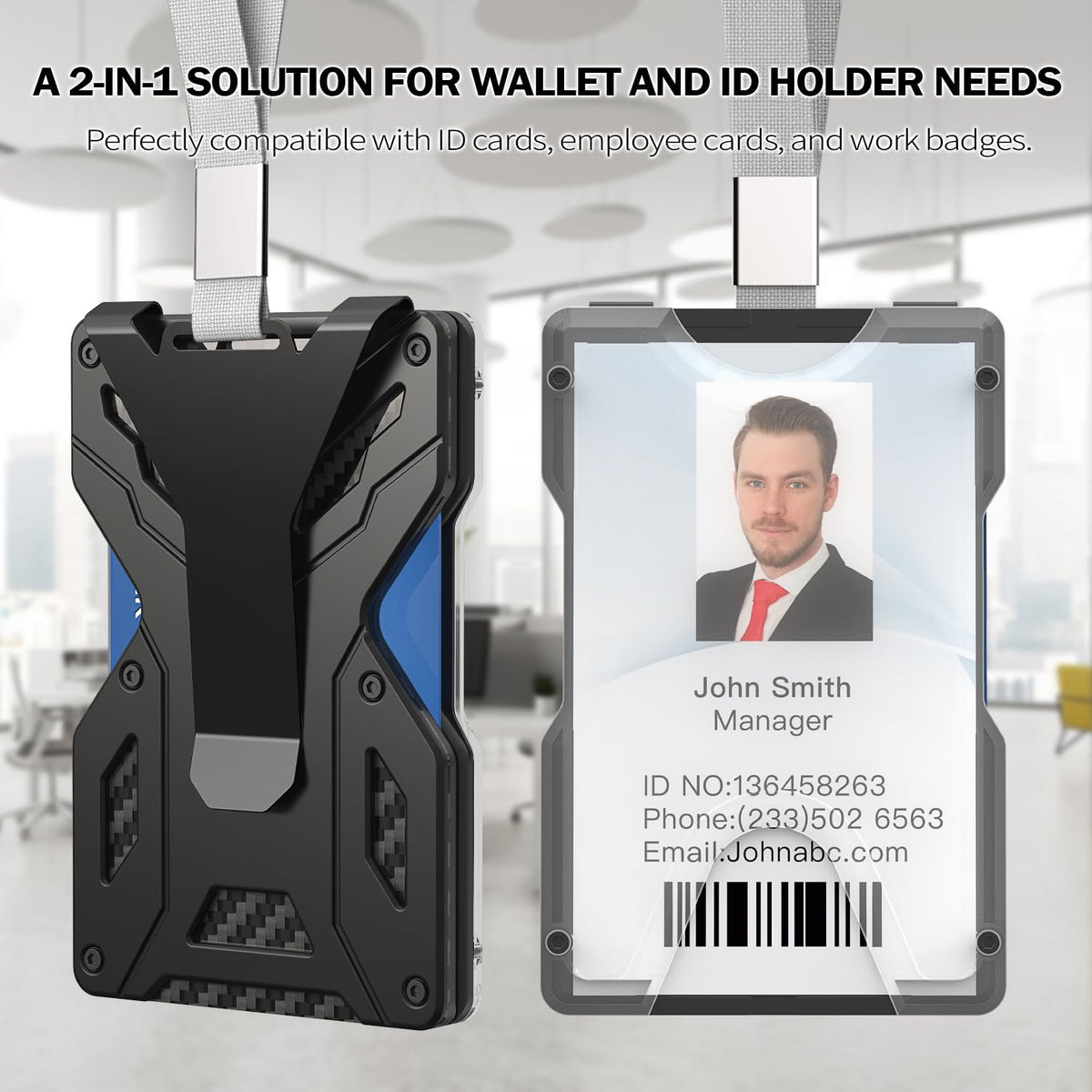 HNHFTT Slim Metal Wallet for Men, Carbon Fiber Tactical RFID Blocking Wallet with Money Clip & Clear ID Window, Minimalist Front Pocket Card Holder Holds 15 Cards & Cash, Black
