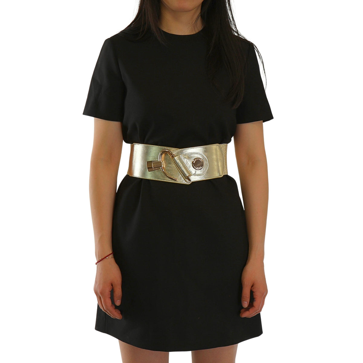 FASHIONGEN - Cowhide leather elastic belt for women, DARLENE - Golden, X-Large/waist size 34 to 36