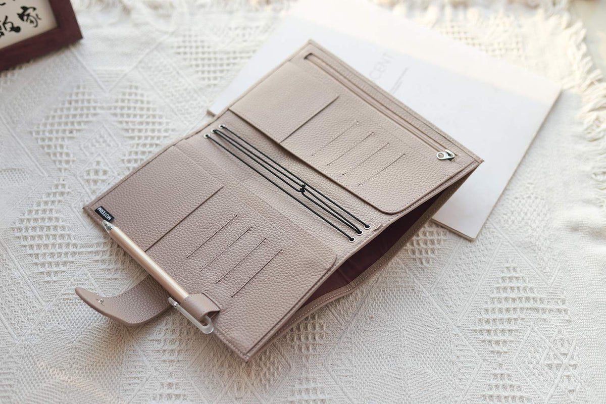 Moterm Companion Traveler's Notebook Cover - Upgraded Design with Back Pocket (Standard Size, Pebble-Taupe)