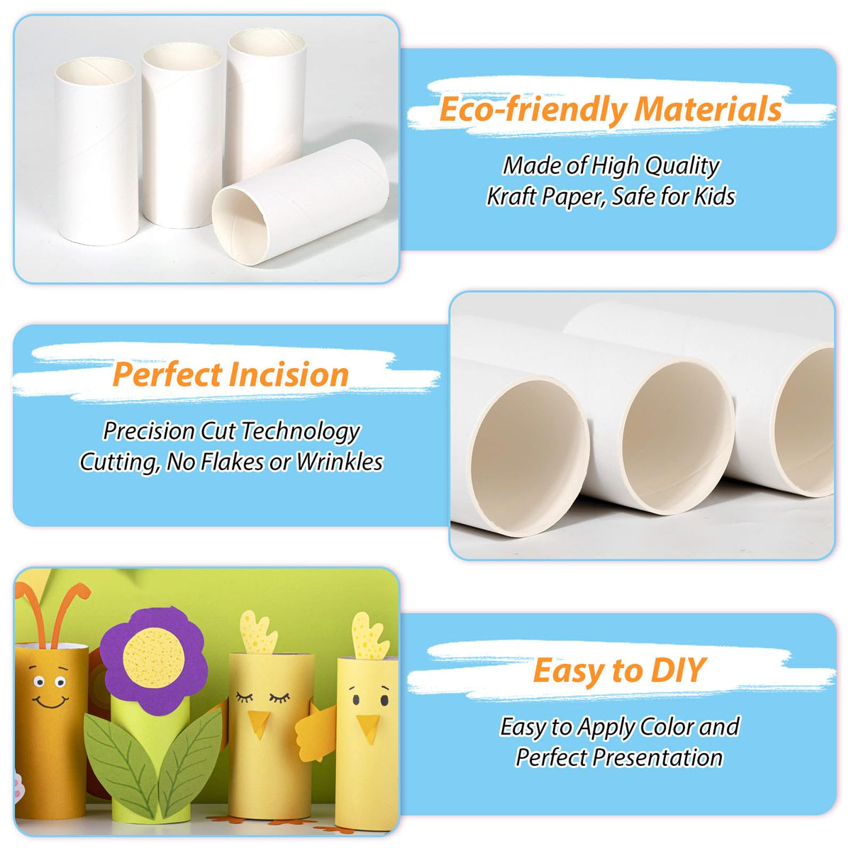 MAPVOLUT 120 Pieces Cardboard Tubes for Crafts, White Kraft Toilet Paper Rolls for Crafts - 1.5 x 3.4 Inches Strong And Pressure-Resistant Tubes for Craft Supplies, Family DIY Art