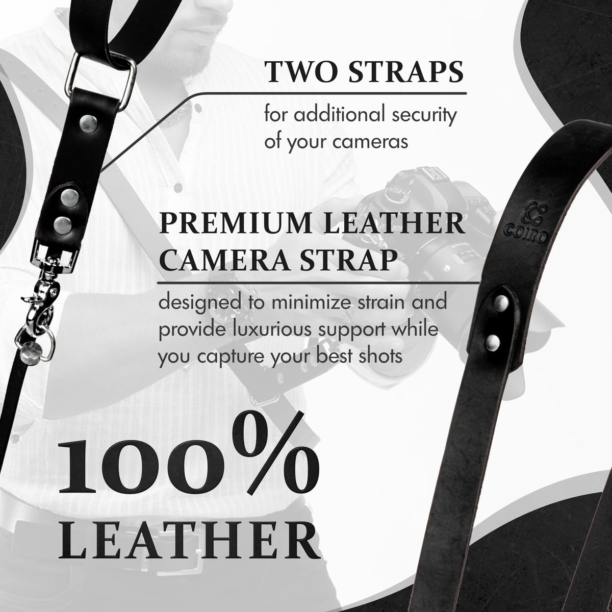 C Coiro Leather Camera Strap for One Camera - Professional Single Leather Harness Shoulder Strap Quick Release Gear DSLR/SLR, Camera Accessories for Photography, Black