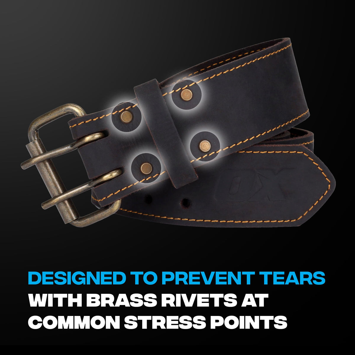 OX Pro 2 Inch Leather Tool Belt - Oil Tanned Full Grain Leather - Perimeter Stitched Construction Belt with Rivets - 28" to 44" Length - Cinturon Para Construccion