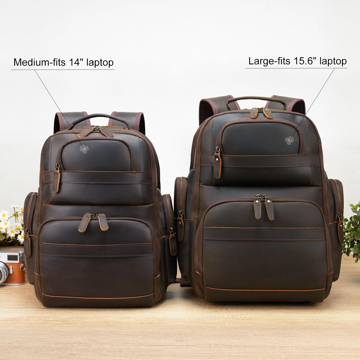 TIDING Full Grain Leather Backpack for Men 15.6 Inch Laptop Bag Large Capacity Business Travel Hiking Shoulder Daypacks