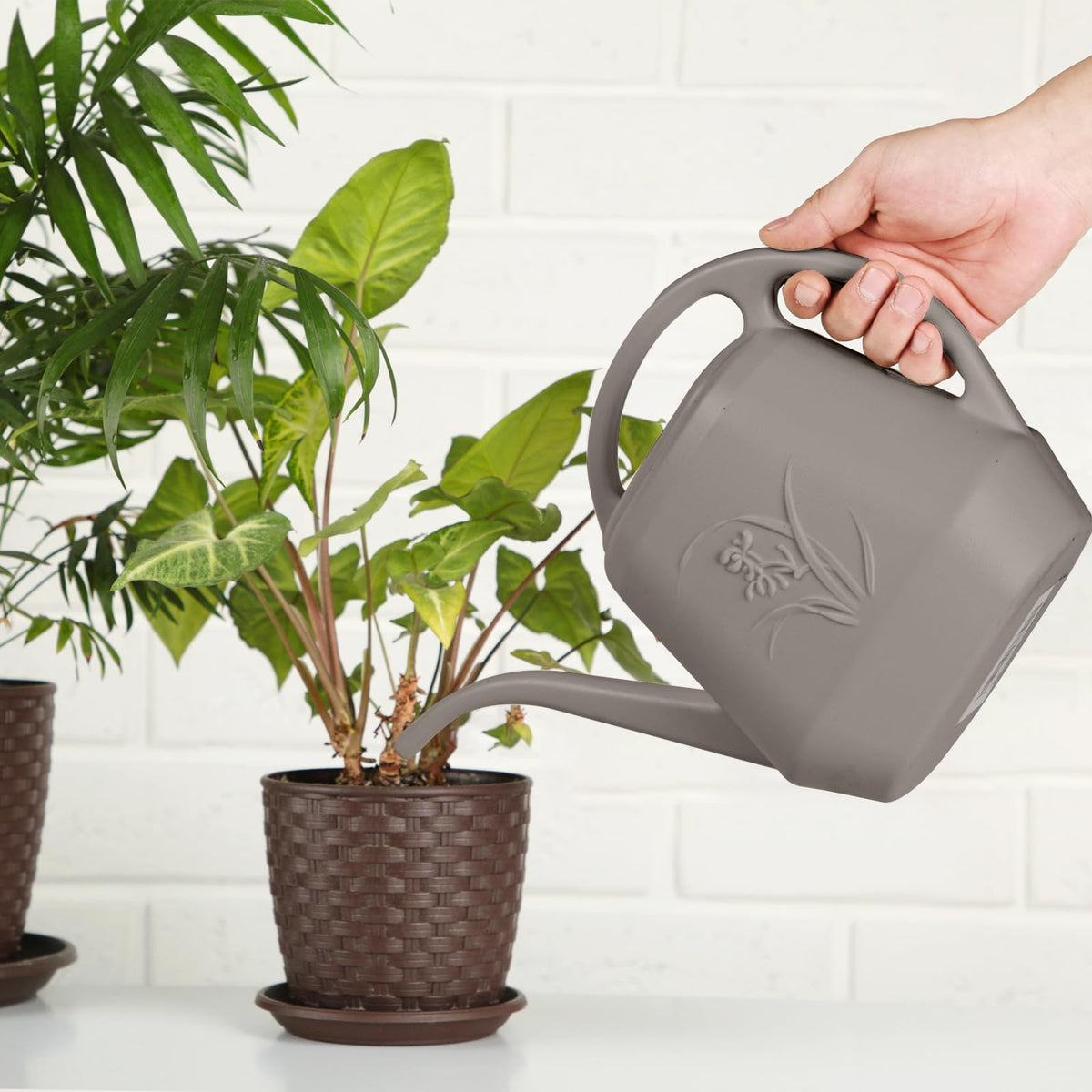 TTAOE GN Plastic Watering Can - for Indoor and Outdoor Plant - 1/2 Gallon - Coffee Color