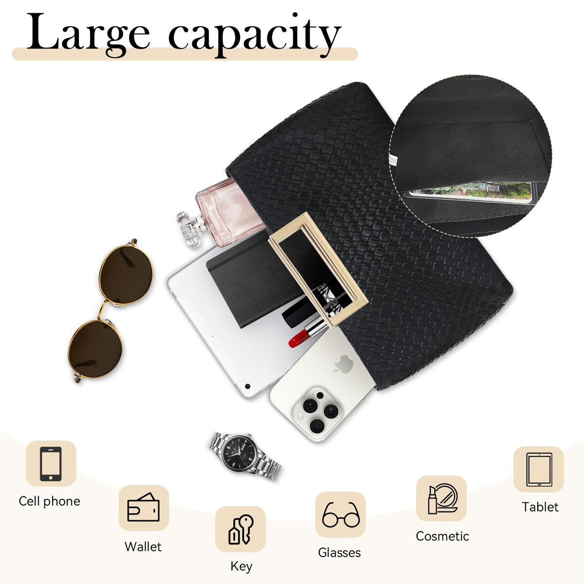Women's PU Leather Clutch Purse Evening Bag for Wedding Party Prom Bridal – Stylish Formal Handbag (PU Leather-Black)