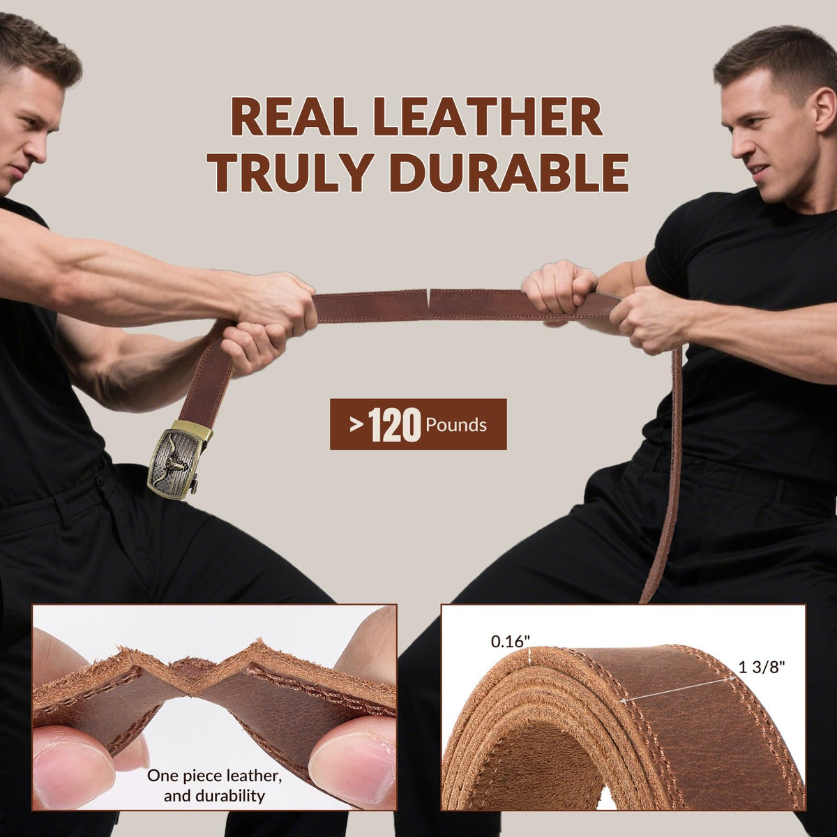 OZNDAS Ratchet Belt Strap, Full Grain Leather Belt Straps for Men without Buckle 1 3/8"- Replacement Strap Only