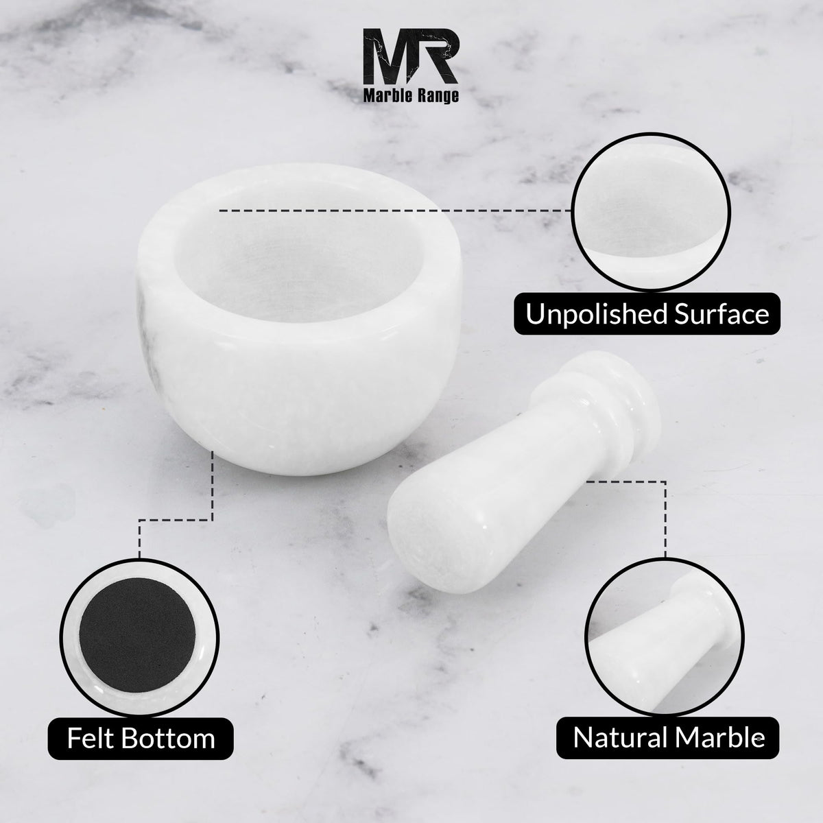 Marble Mortar and Pestle Set White 3" Inches Handmade Garlic Crusher & Grinder Bowl, Mini Mortar and Pestle for Kitchen - Herb Grinder Spice Grinder