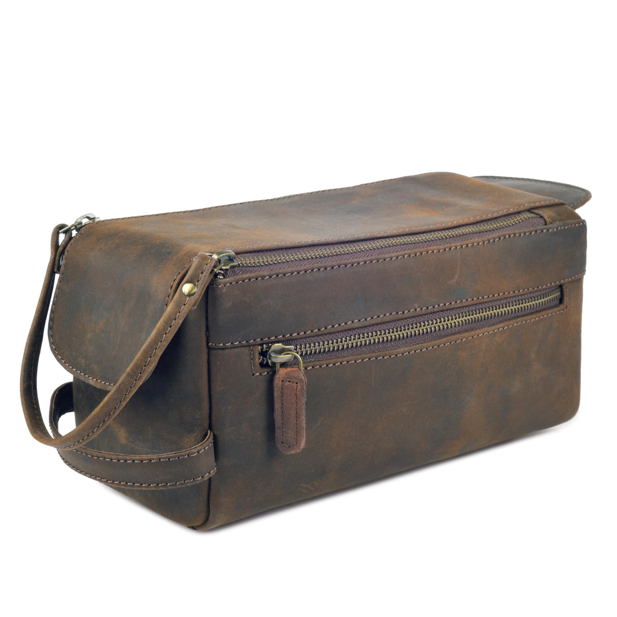 Rasavi Genuine Leather Travel Toiletry Bag for Men & Women, Handcrafted Vintage Dopp Kit, Water-Resistant Shaving & Bathroom Essentials Organizer - Rustic Brown