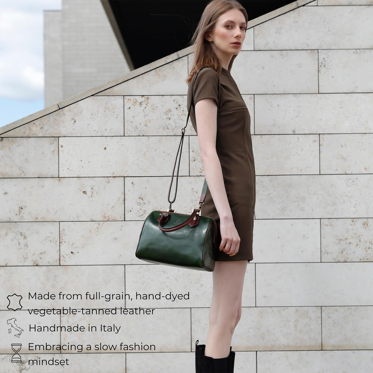 Time Resistance Leather Handbag - Full-Grain Leather Purse for Women - Top Handle Bag - Tote Bag (Green)
