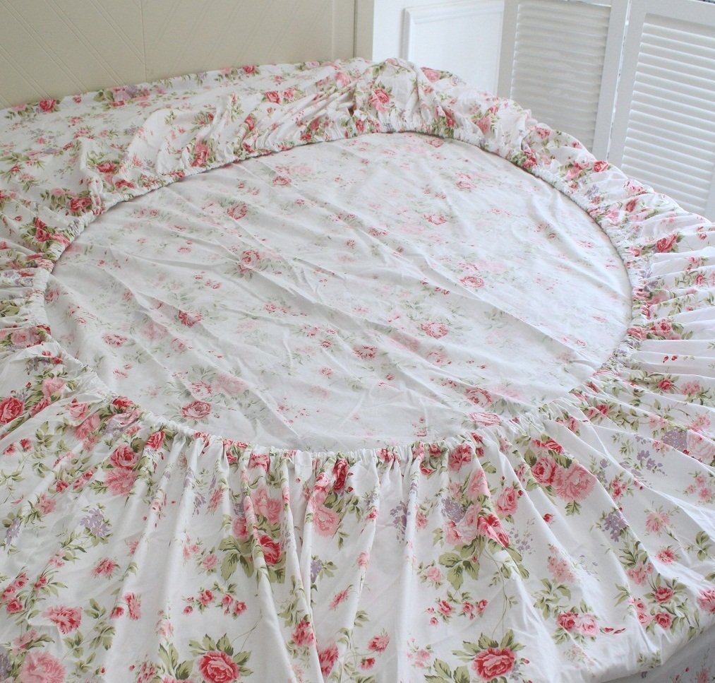 FADFAY Cotton Bed Sheets Set Rose Floral Bed Sheets 4-Piece Queen Size