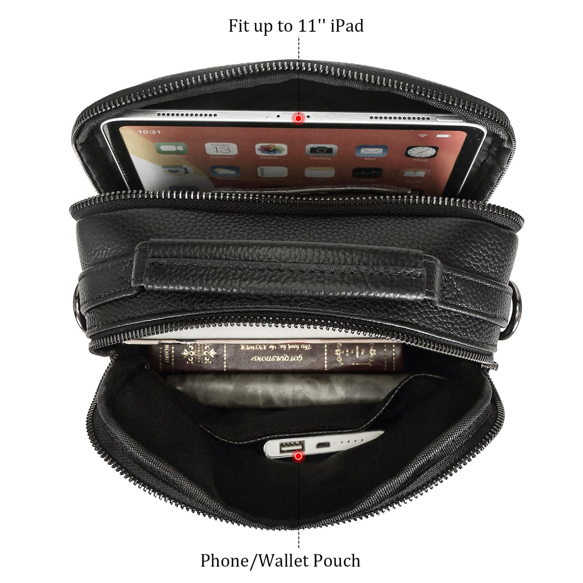 Polare Italian Cowhide Leather Messenger Bag Waterproof Chest Shoulder Crossbody Bag Casual Sling Business Handbag for Men