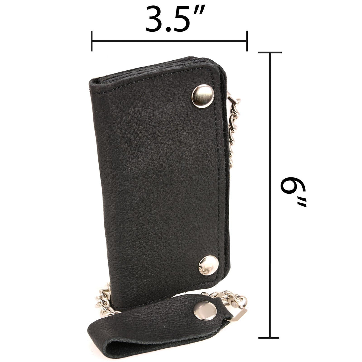 Milwaukee Leather MLW7883 Men's 6” Black Premium Leather Soft Biker Wallet - Bi-Fold Anti-Theft Stainless Steel Chain - One Size