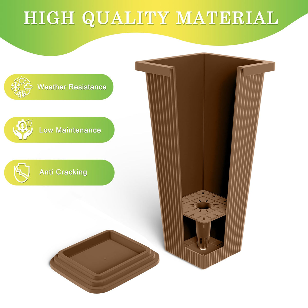 TUYOHW Set of 2 Tall Planters, 24" Large Indoor Outdoor Flower Pots with Tray, Modern Tapered Planters for Porch, Patio, Garden, Backyard