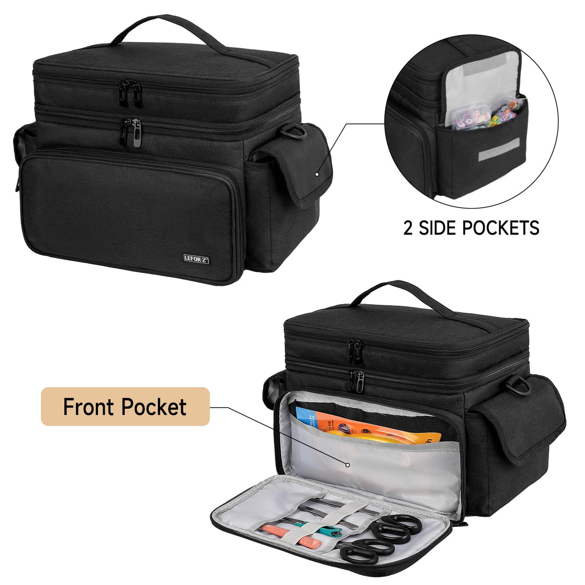LEFOR·Z Large Sewing Supplies Organizer(13 x 8 x 9 in),Double-Layer Sewing Accessories Storage and Organizer Case Bag,Protable Travel Sewing Box Sewing Basket for Sewing Tools,Black(Bag Only)