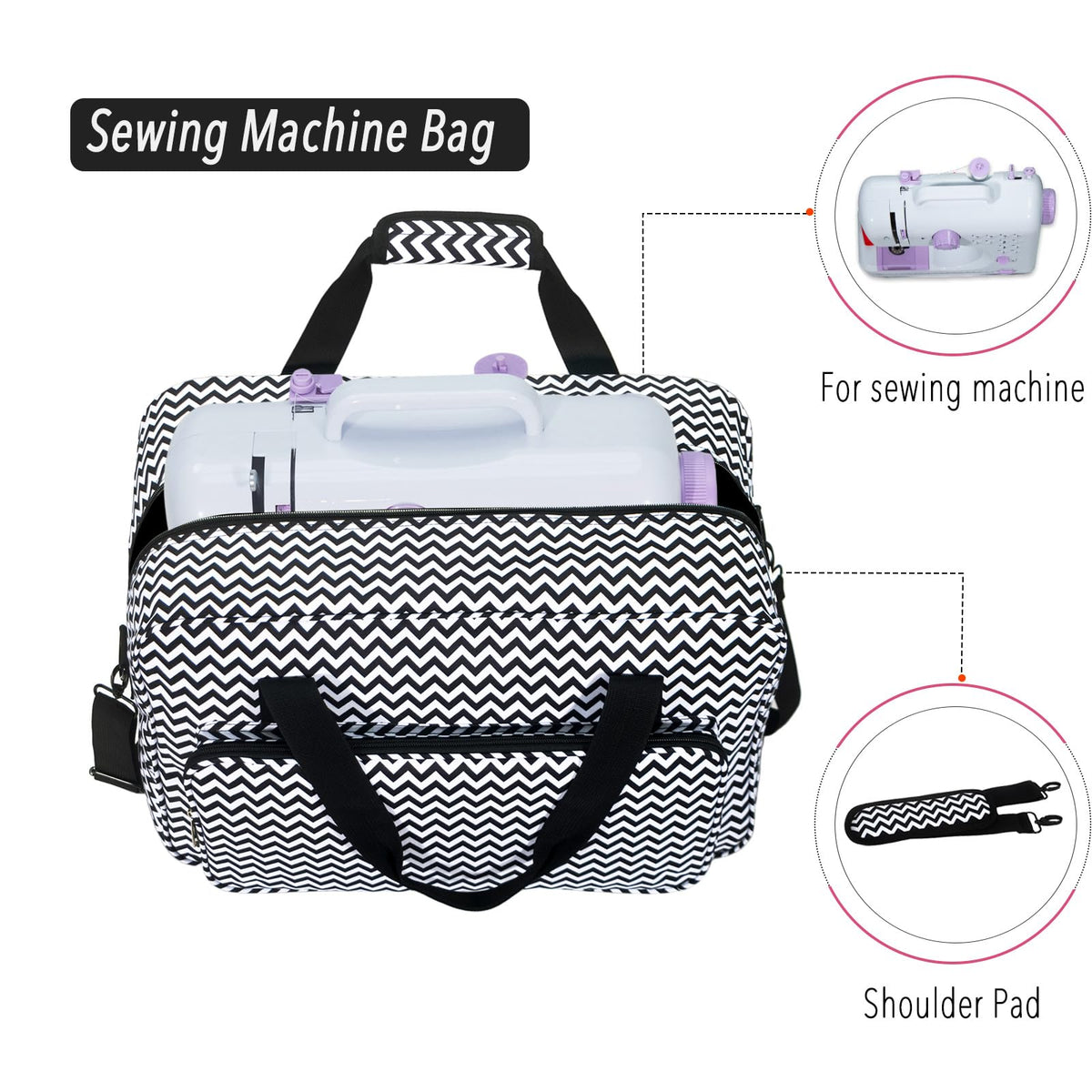Sewing Machine Case - Travel sewing machine bag with handle - New Sewing Machine Carrying Case - Suitable for Singer, Brother, Janome, and Most Standard Sewing Machine (Black)