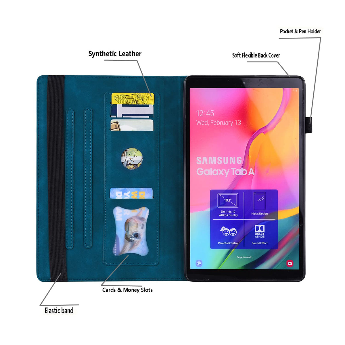 Varohix Case for Lenovo Tab M9 HD (9.0 inch) TB-310FU Tablet Premium PU Leather Protective Case Folio Flip Business Case Tablet Sleeve with Card Pocket Pen Holder, Peacock Blue