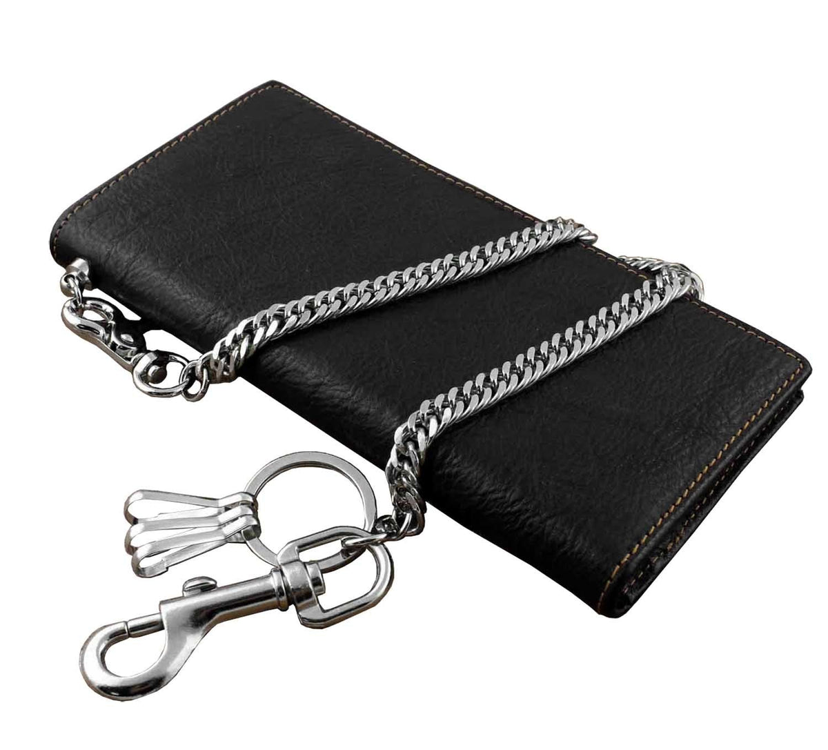 Real Leather Mens Biker Card/Money Long Wallet Purse W/Jeans Key Chain