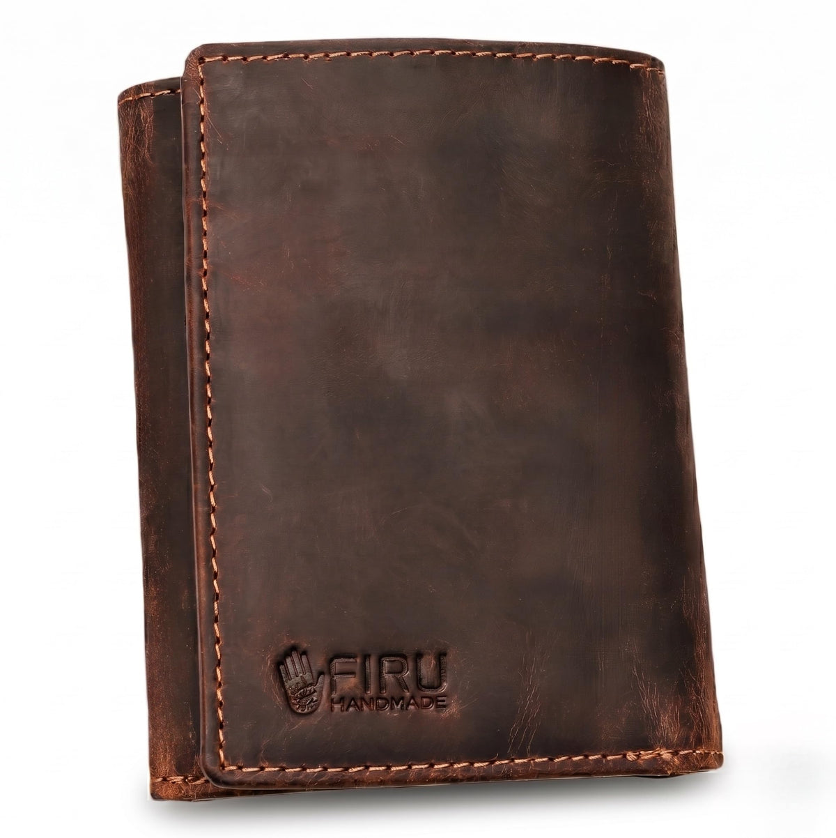 Firu-Handmade Genuine Leather Wallets for Men | RFID Blocking Trifold Wallet with 6 Card Slots, 2 Slip in Pockets and ID Window