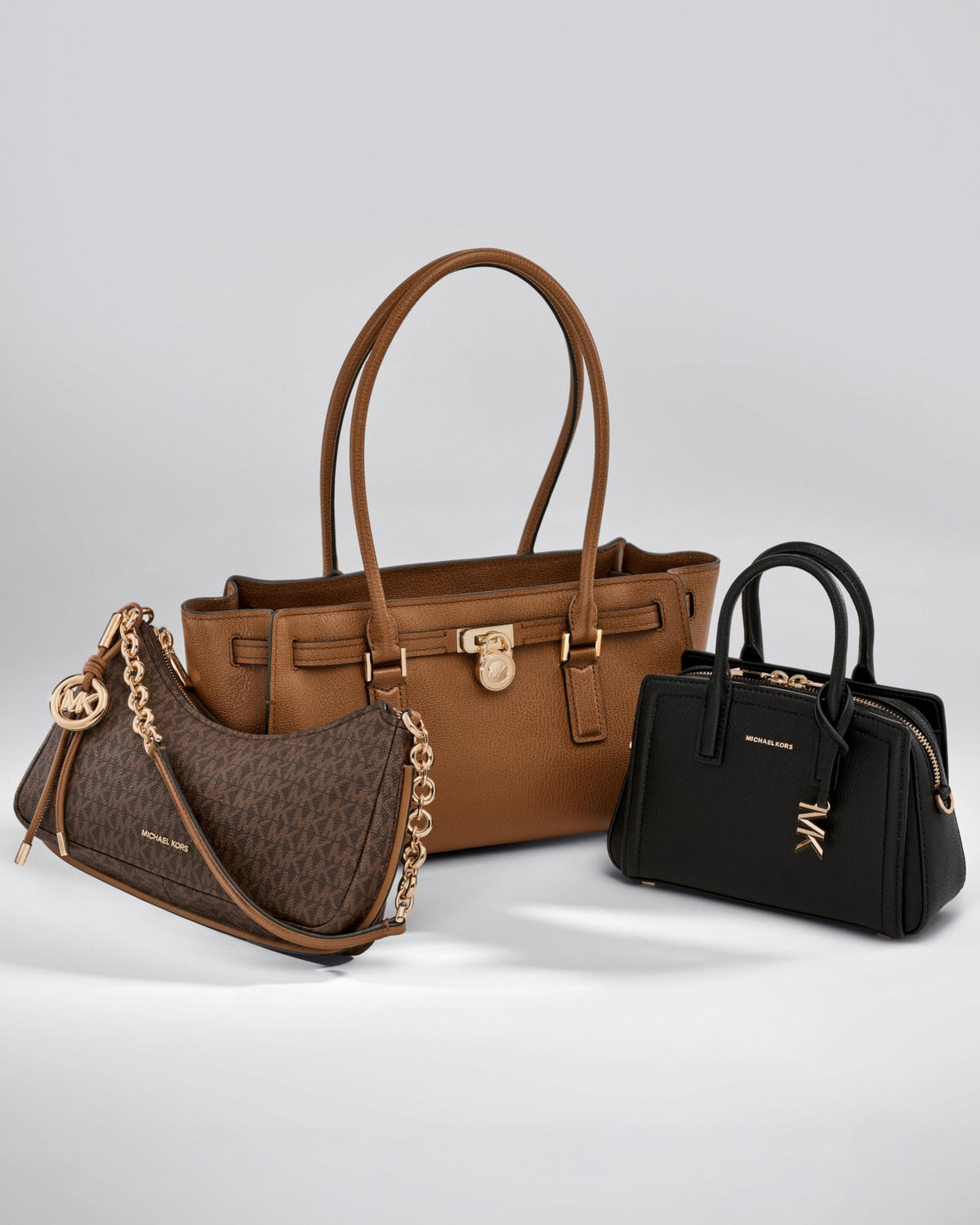 Michael Kors Hamilton Small Shoulder Tote with Charm, Gold-Tone Hardware/Urbino Leather/Black