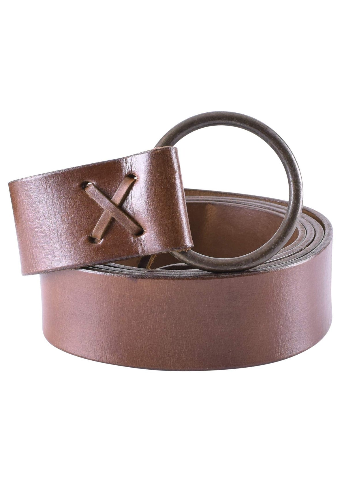 Battle-Merchant Medieval Leather Ring Belt with Decorative Cross-Lacing, Long Viking Renaissance LARP Belt in Black 75 Inche
