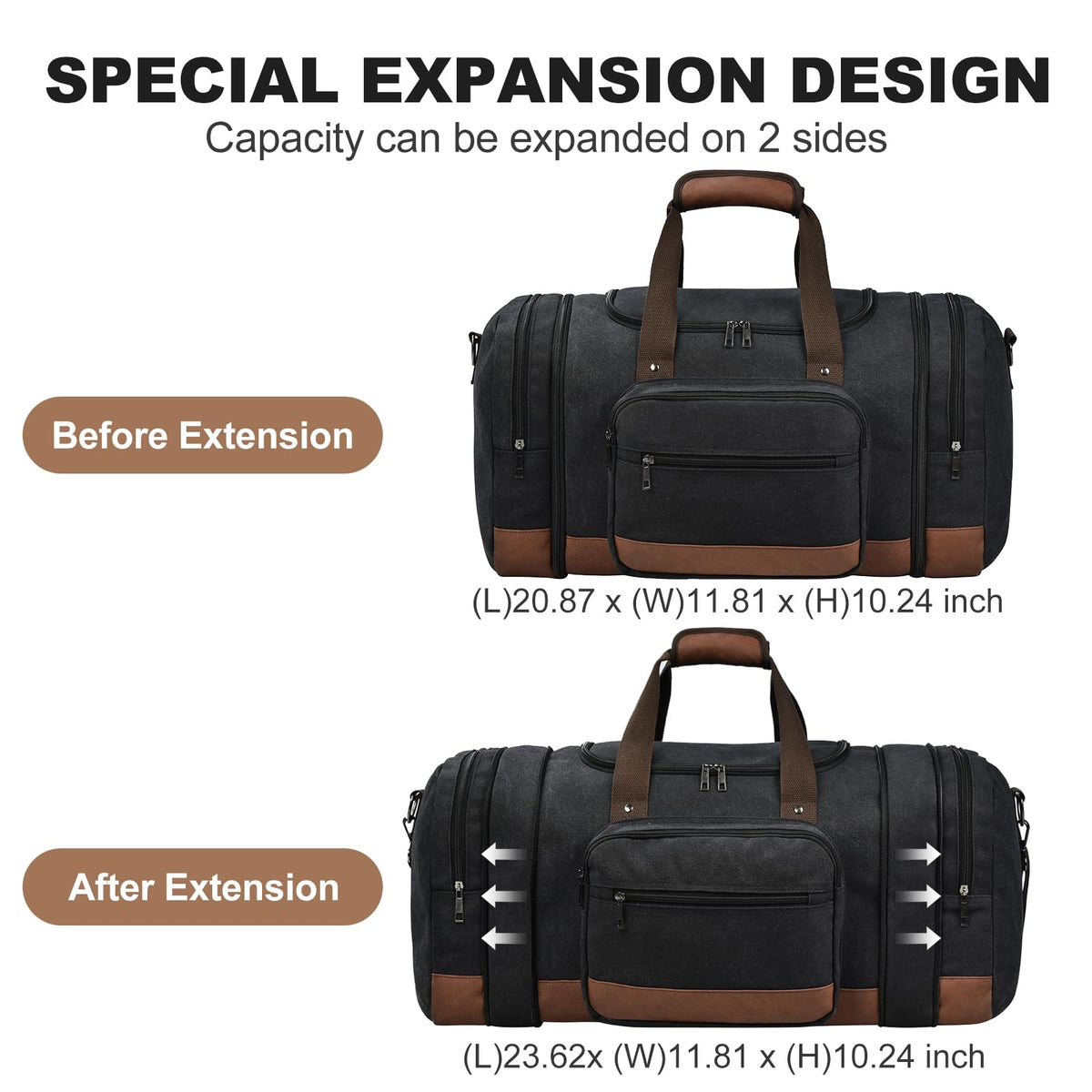 Litvyak Duffle Bag for Travel, 50L Canvas Travel Duffel Bags Overnight Weekend Gym Carry On Luggage Bag for Men & Women(Black)
