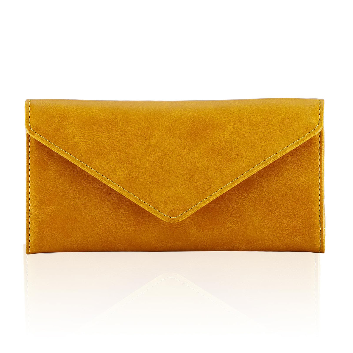 HAWEE RFID Credit Card Holder Wallets, Envelop Style, Vegan Leather, 2 ID Windows, 1 Coin Pocket, Long Clutch, Ginger